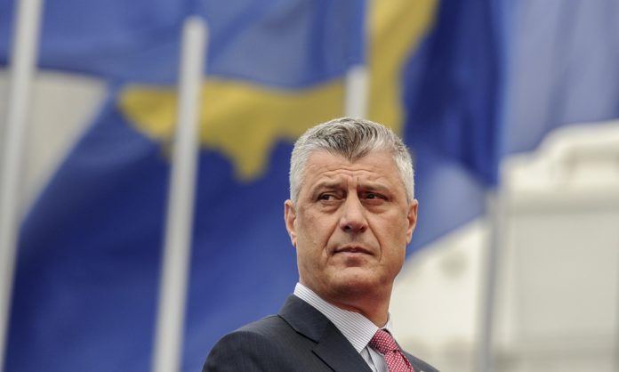 Kosovo's new President Hashim Thaci looks on during the Presidential inauguration ceremony in Pristina