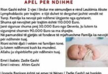 Dyvjeçari, Rion Gashi vuan nga leukemia, ka nevojë për ndihmën tuaj