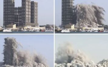 Për 10 sekonda u shembën 4 kulla në Abu Dabi, për demolim u përdorën 6 mijë kilogramë eksplozivë