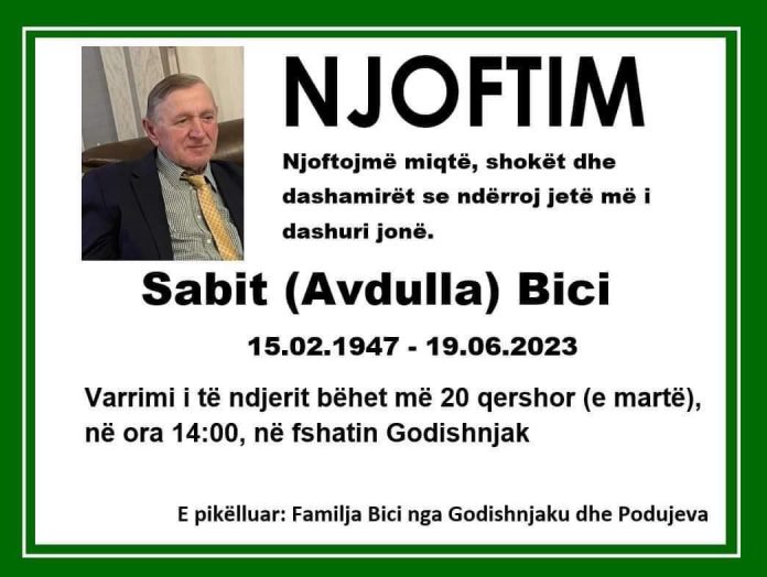 Podujevë: Ndërron jetë Sabit Bici