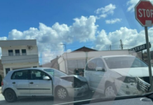 Pamje nga aksidenti në rrugën Podujevë-Prishtinë, ku mbetën të lënduar pesë persona