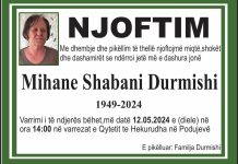 Podujevë; Ndërron jetë Mihane Shabani Durmishi