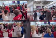 Ndizet atmosfera në aeroport, tifozë dhe turistë ia krisin valles (Video)